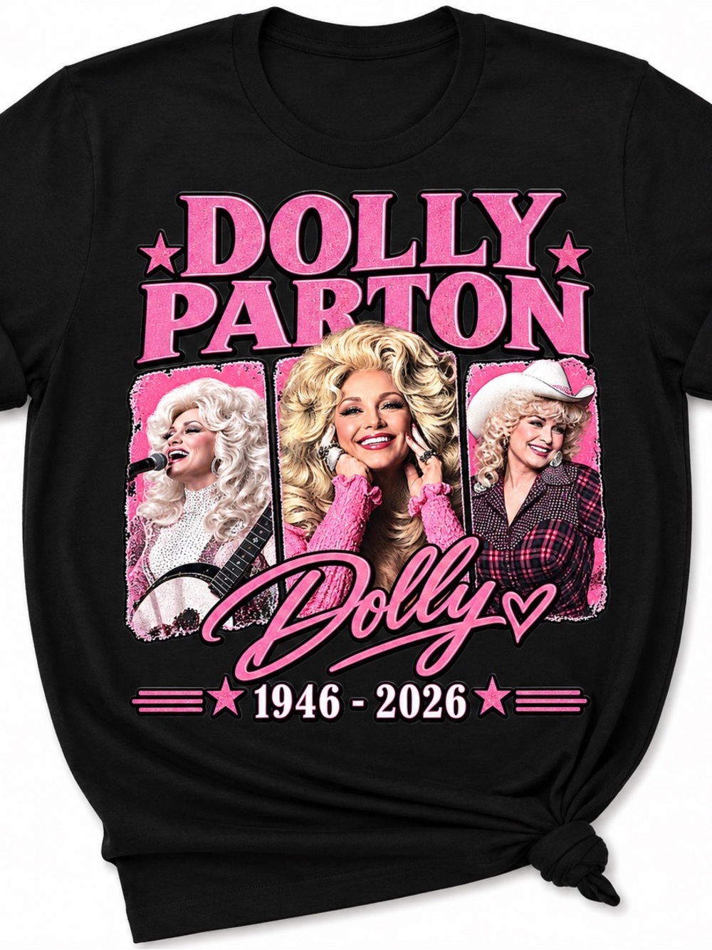Dolly Parton Black & Pink Graphic Crew Neck Sweater
